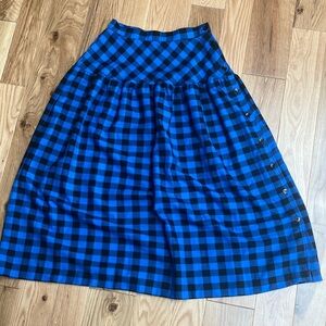 Incredible vintage black and blue buffalo check side button skirt s/m